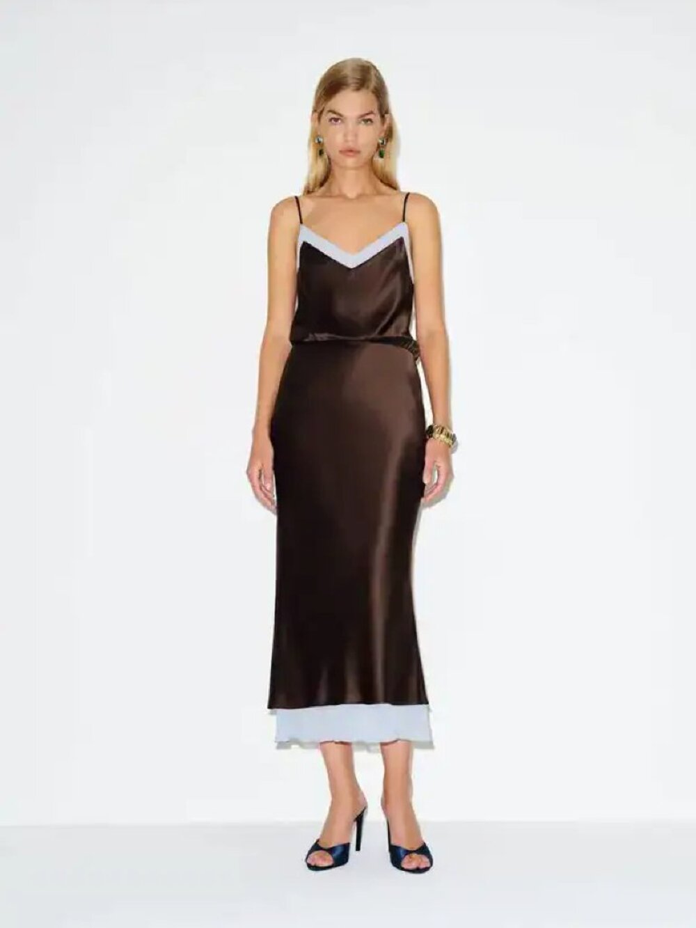 Reformation Kelsa Silk Dress | Brown Light Blue | Size 0